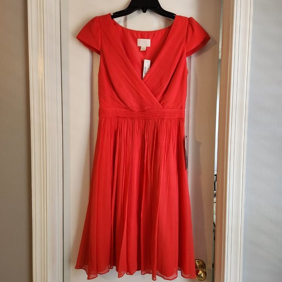 NWT J Crew Silk Chiffon Mirabelle Dress, strawberry red, size 4 - Picture 13 of 15